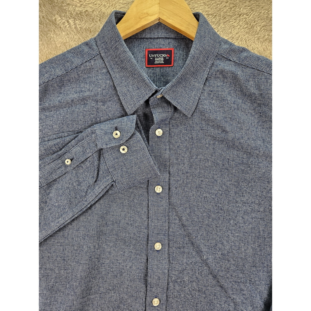 UNTUCKit Wrinkle Free Shirt 100% Cotton Button-down Size XL Blue